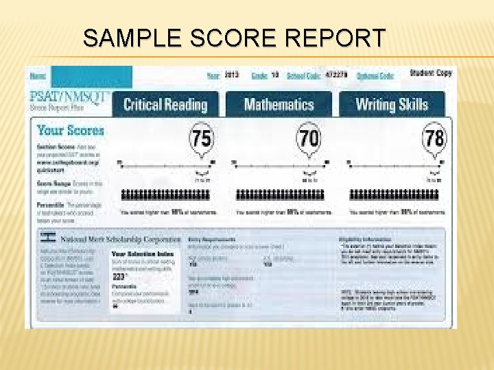 SAMPLE SCORE REPORT 