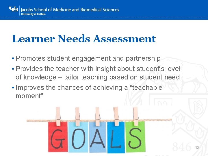 Learner Needs Assessment • Promotes student engagement and partnership • Provides the teacher with