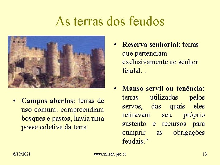 As terras dos feudos • Reserva senhorial: terras que pertenciam exclusivamente ao senhor feudal.