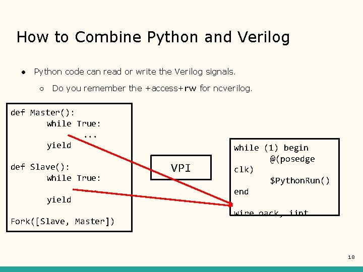 How to Combine Python and Verilog ● Python code can read or write the