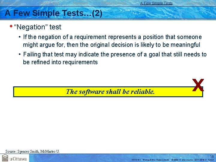 Martha can’t … Good & Bad Standard Pitfalls to Avoid A Few Simple Tests