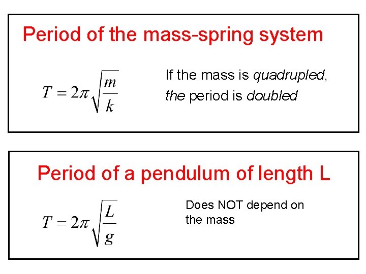 Period of the mass-spring system If the mass is quadrupled, the period is doubled