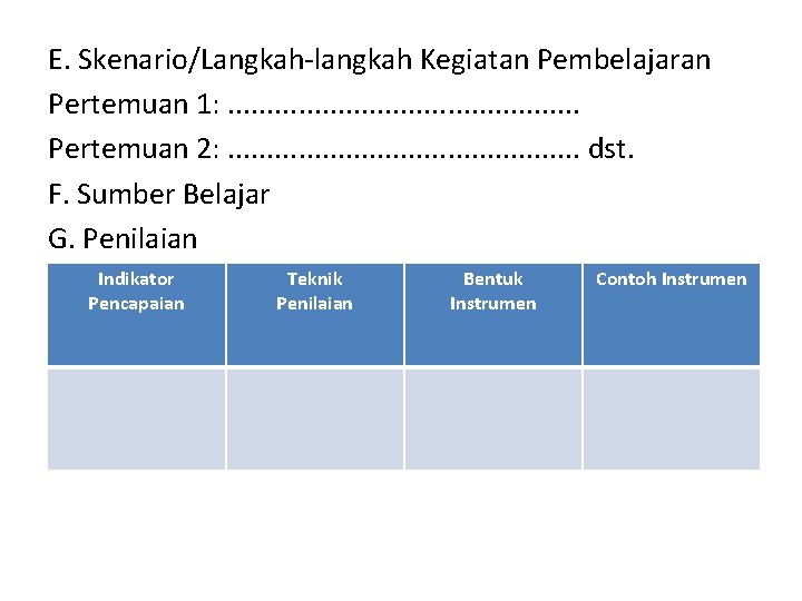 E. Skenario/Langkah-langkah Kegiatan Pembelajaran Pertemuan 1: . . . Pertemuan 2: . . .