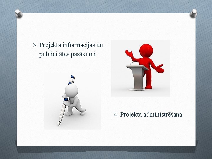 3. Projekta informācijas un publicitātes pasākumi 4. Projekta administrēšana 