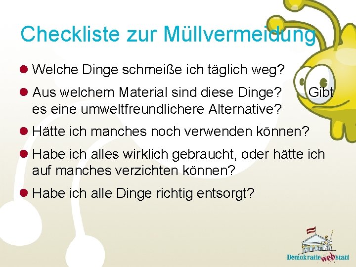 Checkliste zur Müllvermeidung l Welche Dinge schmeiße ich täglich weg? l Aus welchem Material