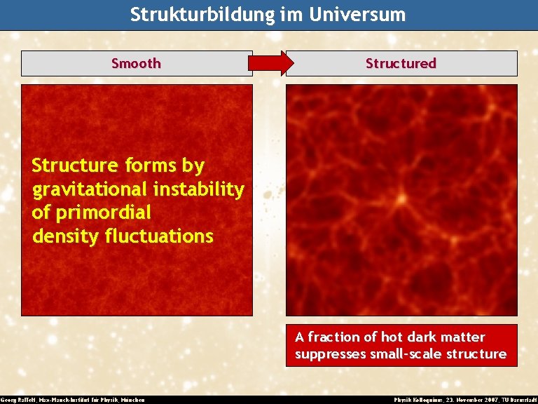 Strukturbildung im Universum Smooth Structured Structure forms by gravitational instability of primordial density fluctuations