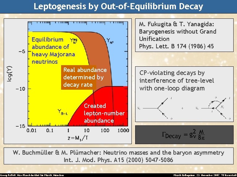 Leptogenesis by Out-of-Equilibrium Decay Equilibrium abundance of heavy Majorana neutrinos Real abundance determined by
