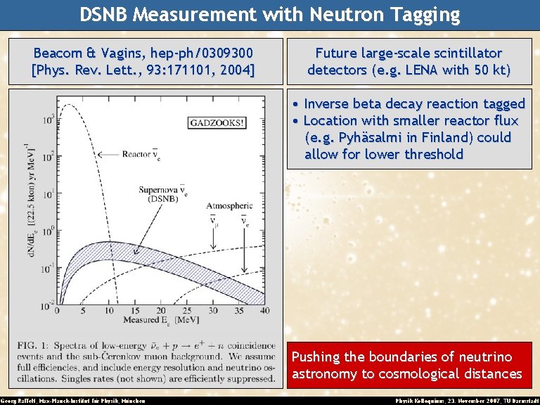 DSNB Measurement with Neutron Tagging Beacom & Vagins, hep-ph/0309300 [Phys. Rev. Lett. , 93: