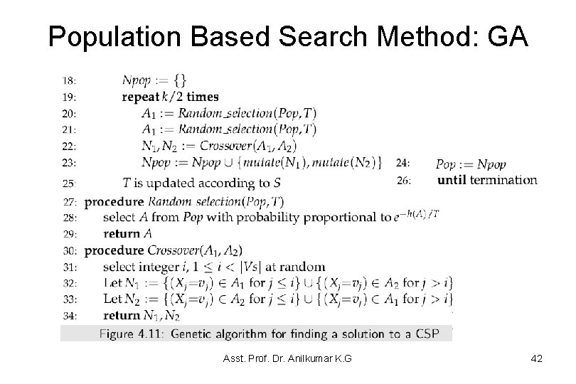 Population Based Search Method: GA Asst. Prof. Dr. Anilkumar K. G 42 Population Based Search Method: GA Asst. Prof. Dr. Anilkumar K. G 42