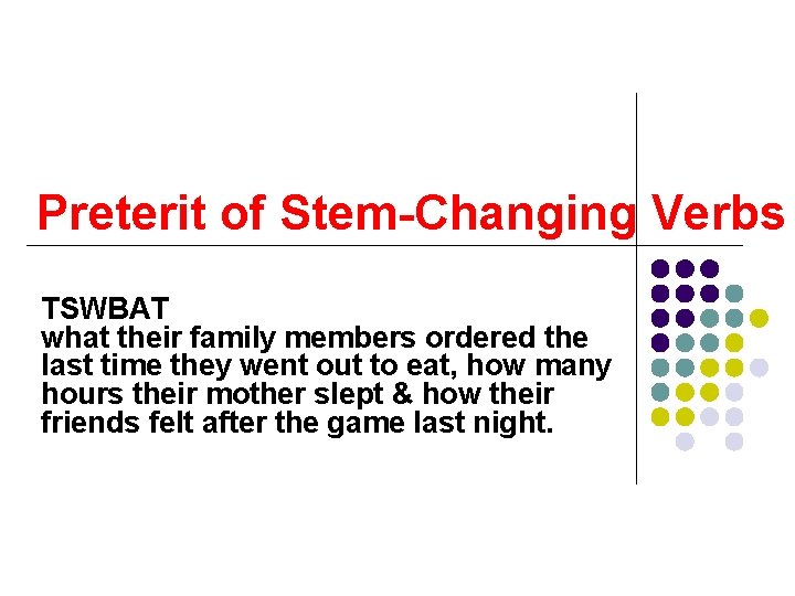 Preterit of Stem-Changing Verbs TSWBAT what their family members ordered the last time they