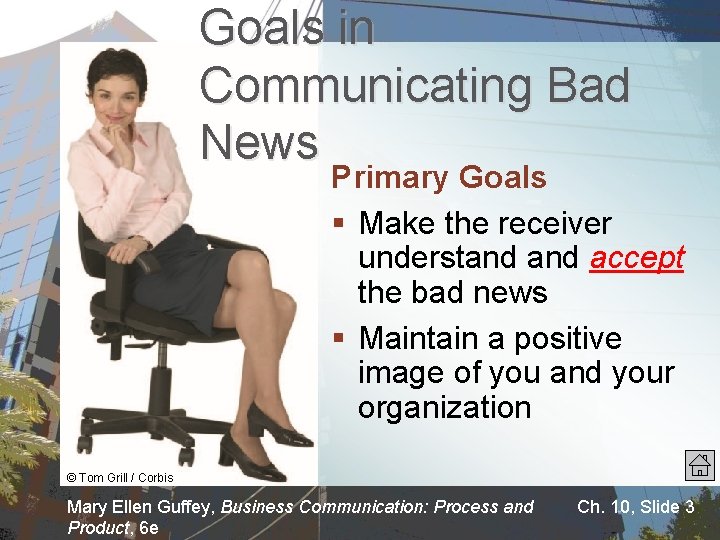 Goals in Communicating Bad News Primary Goals § Make the receiver understand accept the