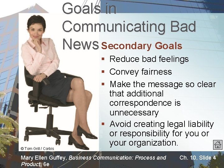 Goals in Communicating Bad News Secondary Goals © Tom Grill / Corbis § Reduce