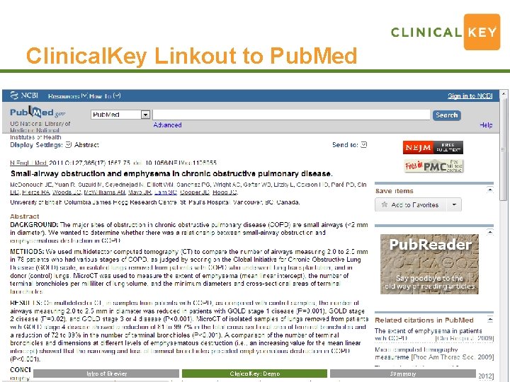 Clinical. Key Linkout to Pub. Med Intro of Elsevier Clinical. Key: Demo Summary 