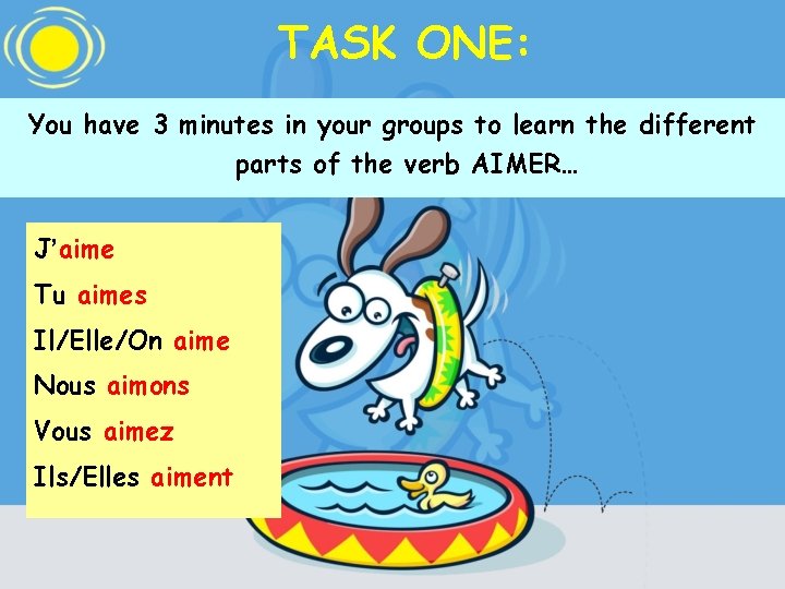 TASK ONE: You have 3 minutes in your groups to learn the different parts