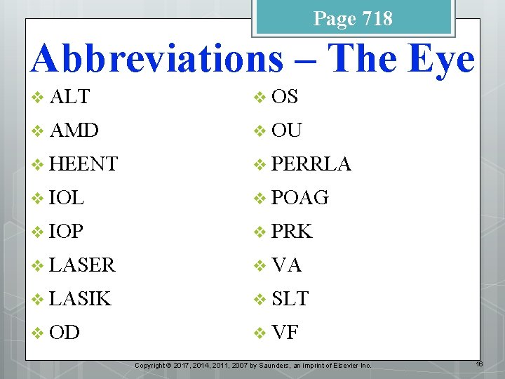 Page 718 Abbreviations – The Eye v ALT v OS v AMD v OU