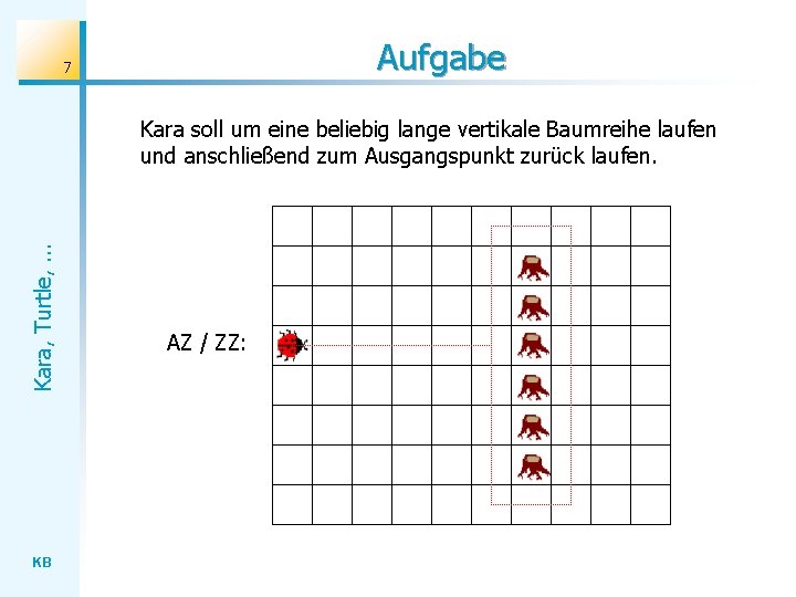 Aufgabe 7 Kara, Turtle, . . . Kara soll um eine beliebig lange vertikale