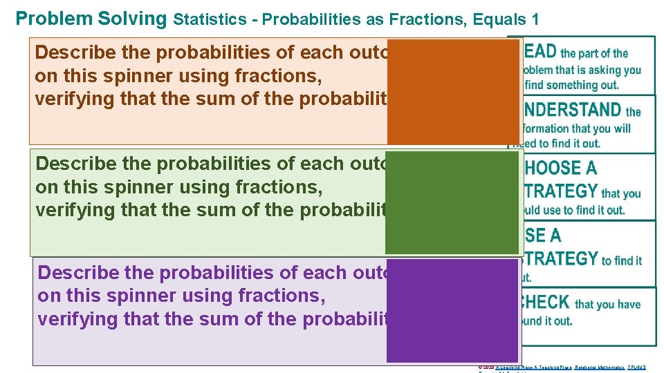 Problem Solving Statistics - Probabilities as Fractions, Equals 1 Describe the probabilities of each