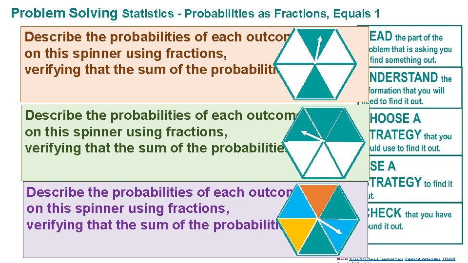 Problem Solving Statistics - Probabilities as Fractions, Equals 1 Describe the probabilities of each