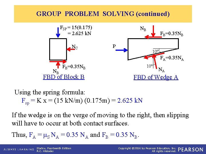 GROUP PROBLEM SOLVING (continued) FSP = 15(0. 175) = 2. 625 k. N NC
