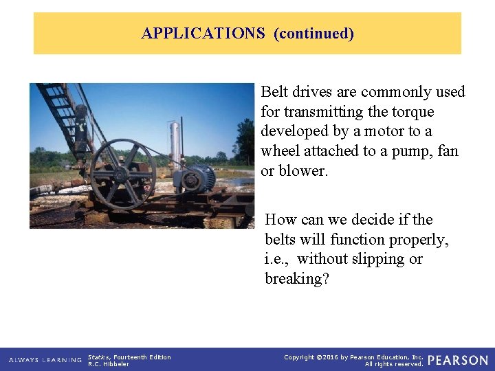 APPLICATIONS (continued) Belt drives are commonly used for transmitting the torque developed by a