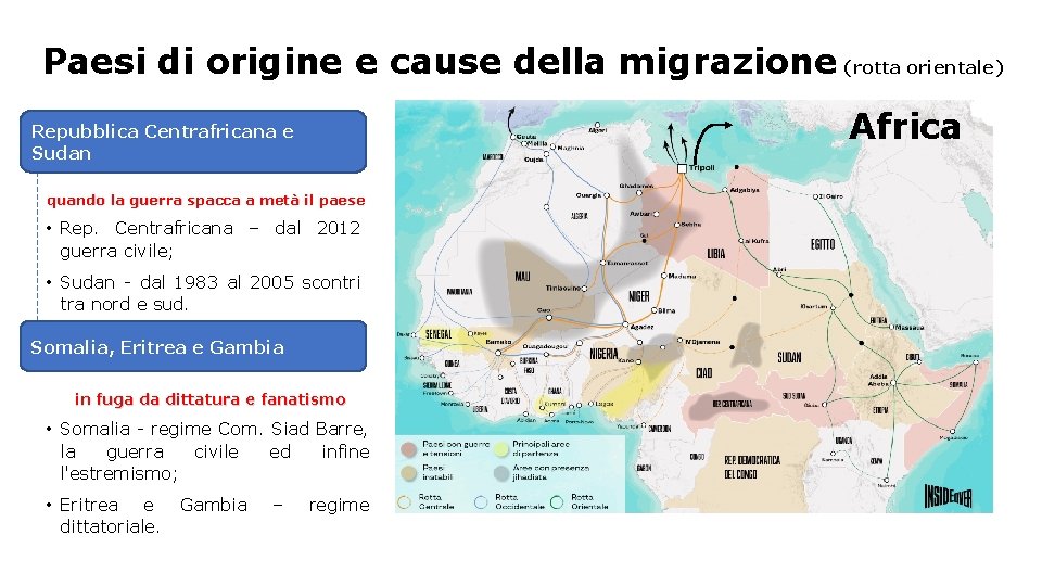 Paesi di origine e cause della migrazione (rotta orientale) Africa Repubblica Centrafricana e Sudan
