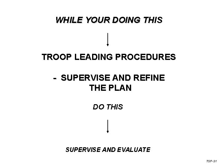 WHILE YOUR DOING THIS TROOP LEADING PROCEDURES - SUPERVISE AND REFINE THE PLAN DO