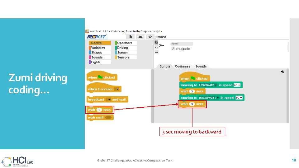 Zumi driving coding… 3 sec moving to backward Global IT Challenge 2020 e. Creative Zumi driving coding… 3 sec moving to backward Global IT Challenge 2020 e. Creative