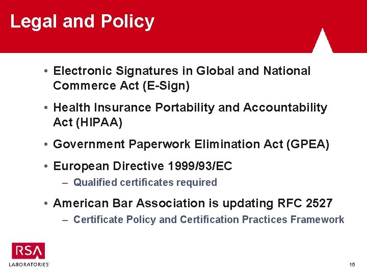 Legal and Policy • Electronic Signatures in Global and National Commerce Act (E-Sign) •