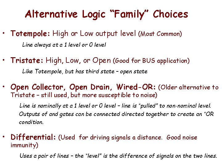 Alternative Logic “Family” Choices • Totempole: High or Low output level (Most Common) Line Alternative Logic “Family” Choices • Totempole: High or Low output level (Most Common) Line