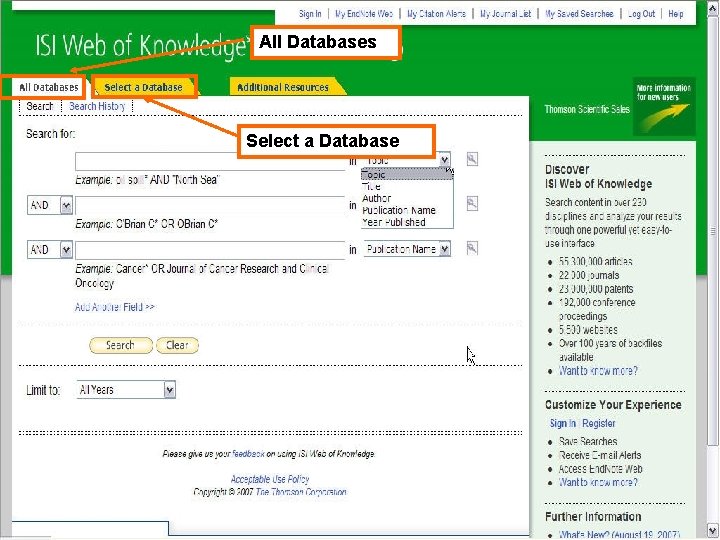 All Databases Select a Database 23 Copyright 2006 Thomson Corporation 