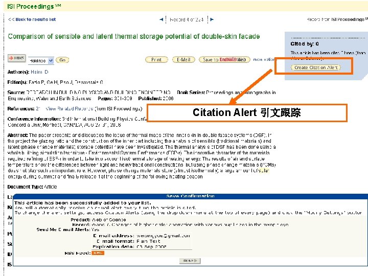 Citation Alert 引文跟踪 45 Copyright 2006 Thomson Corporation 