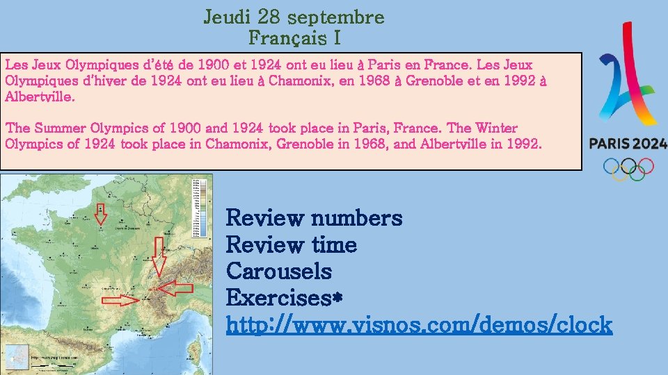 Jeudi 28 septembre Français I Les Jeux Olympiques d’été de 1900 et 1924 ont