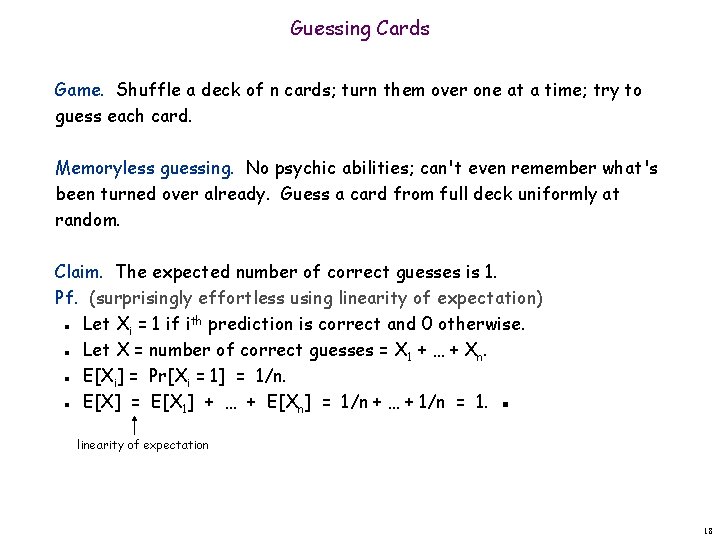 Guessing Cards Game. Shuffle a deck of n cards; turn them over one at