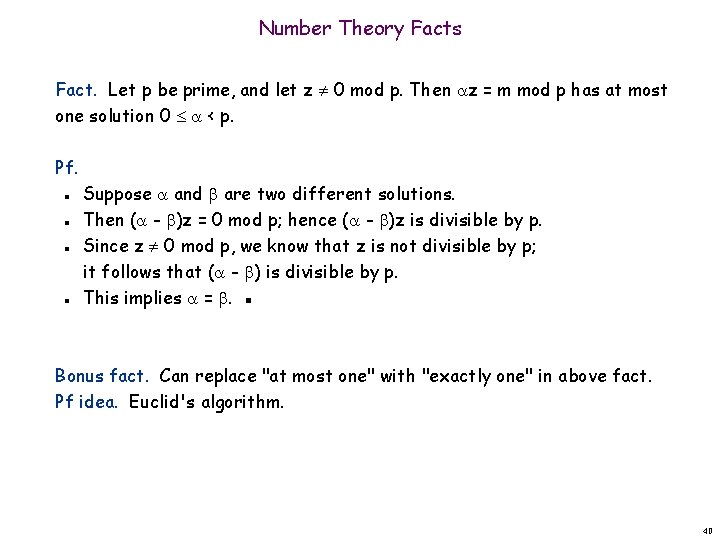 Number Theory Facts Fact. Let p be prime, and let z 0 mod p.