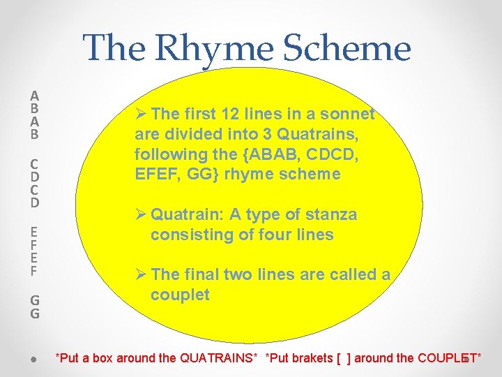 The Rhyme Scheme A B C D E F G G Ø The first