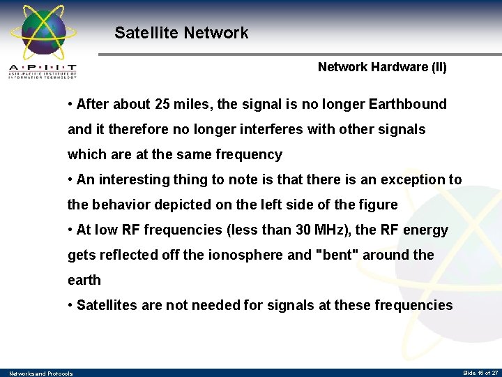 Satellite Network Hardware (II) • After about 25 miles, the signal is no longer