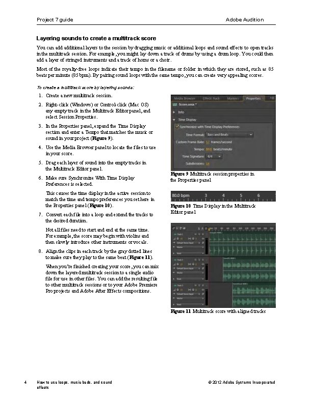 Project 7 guide Adobe Audition Layering sounds to create a multitrack score You can