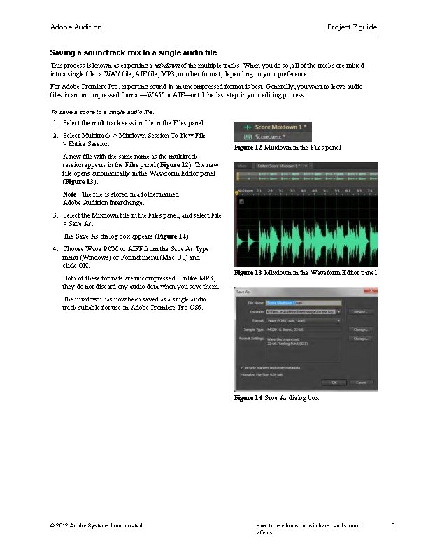 Adobe Audition Project 7 guide Saving a soundtrack mix to a single audio file