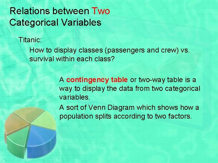 Relations between Two Categorical Variables Titanic: How to display classes (passengers and crew) vs.