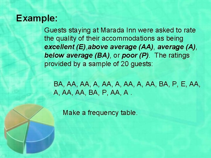 Example: Guests staying at Marada Inn were asked to rate the quality of their