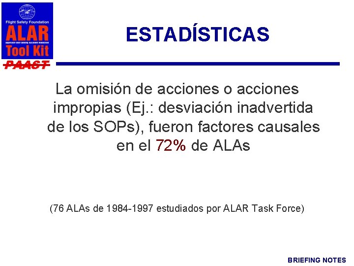 ESTADÍSTICAS PAAST La omisión de acciones o acciones impropias (Ej. : desviación inadvertida de