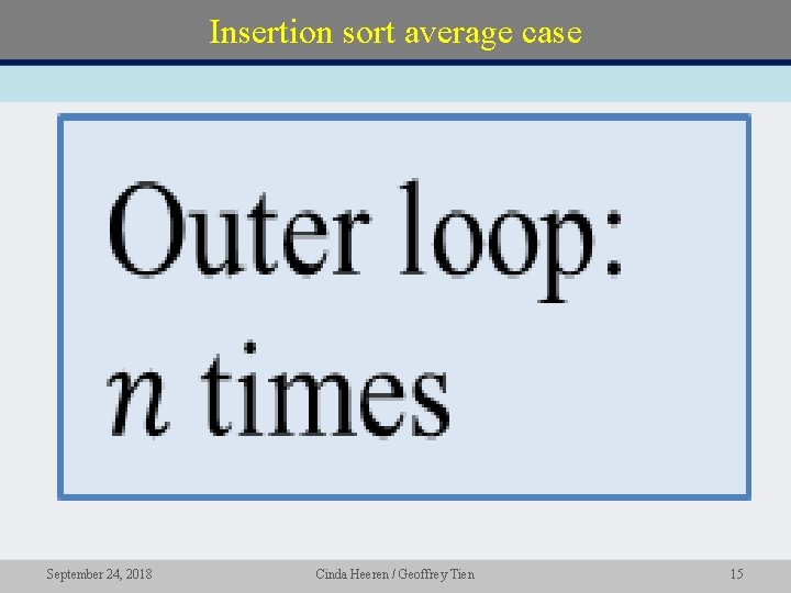 Insertion sort average case • September 24, 2018 Cinda Heeren / Geoffrey Tien 15
