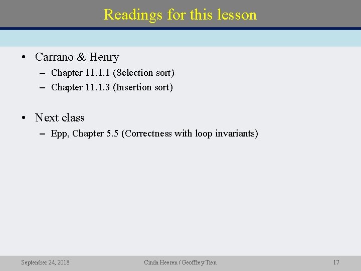 Readings for this lesson • Carrano & Henry – Chapter 11. 1. 1 (Selection