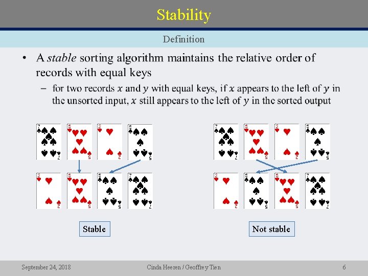 Stability Definition • Stable September 24, 2018 Not stable Cinda Heeren / Geoffrey Tien