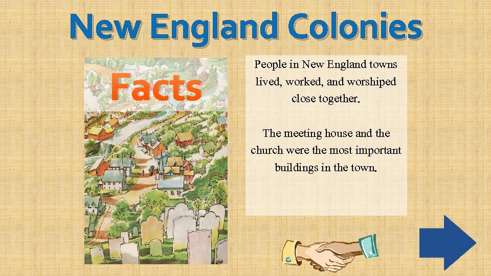 New England Colonies Facts People in New England towns lived, worked, and worshiped close
