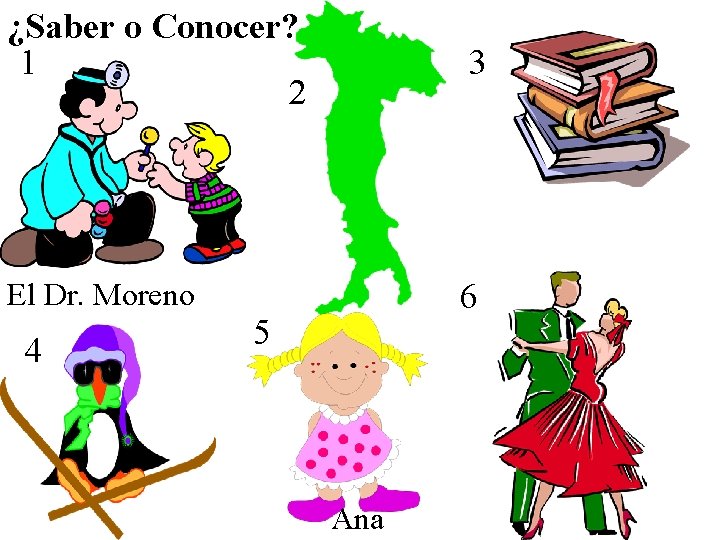 ¿Saber o Conocer? 1 2 3 El Dr. Moreno 6 4 5 Ana 