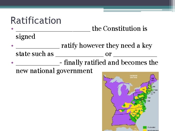 Ratification • _________ the Constitution is signed • _____ ratify however they need a