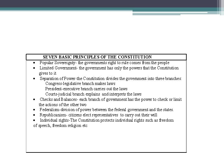 SEVEN BASIC PRINCIPLES OF THE CONSTITUTION · Popular Sovereignty- the governments right to rule