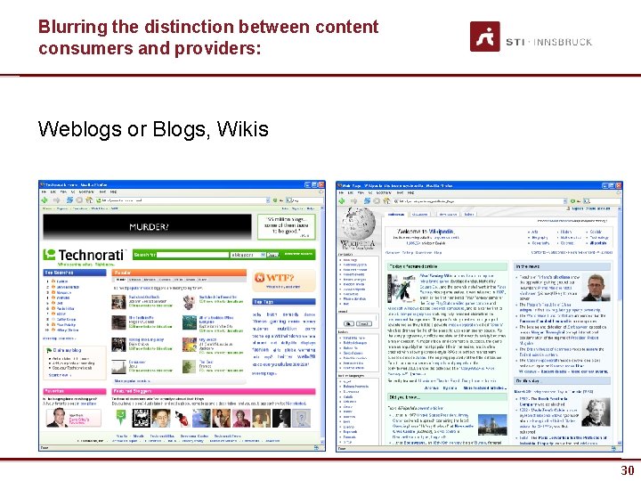 Blurring the distinction between content consumers and providers: Weblogs or Blogs, Wikis www. sti-innsbruck.