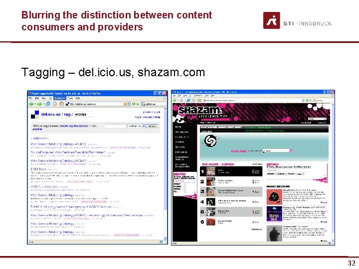 Blurring the distinction between content consumers and providers Tagging – del. icio. us, shazam.